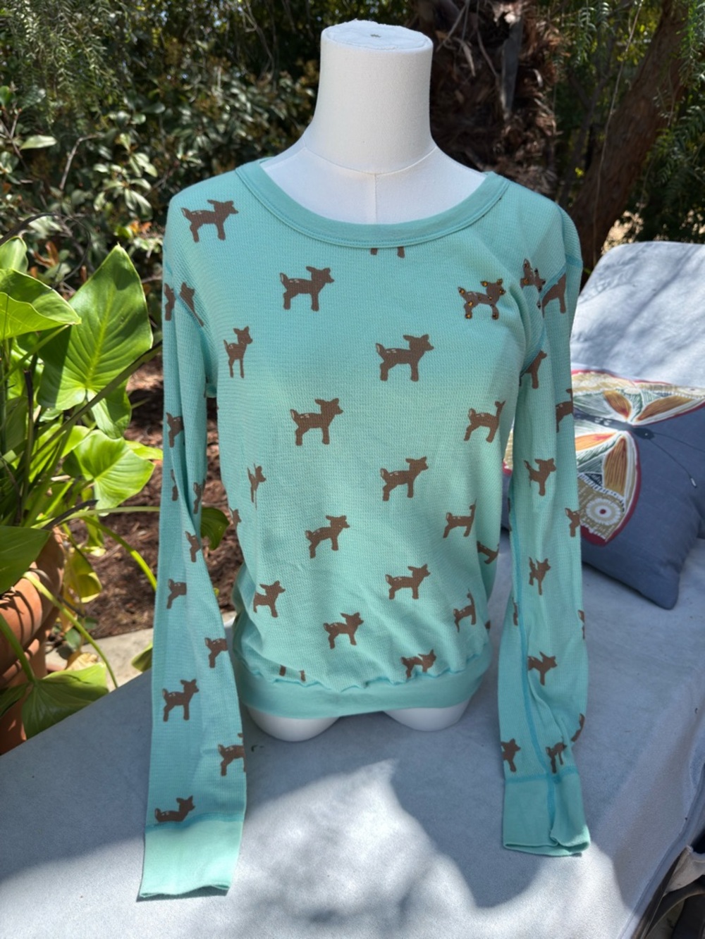 Y2K Vintage Primp Women’s Mint Green Deer Print Pullover Sweater